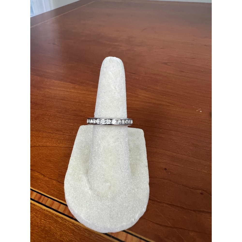 Silver Tone Channel Set Round Clear Stone Wedding Band Ring Size 4.5